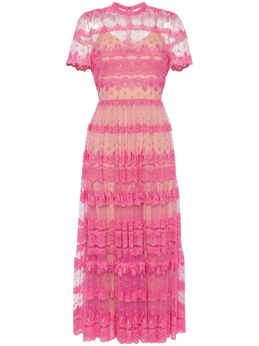 Embroidered Lace Midi Dress
