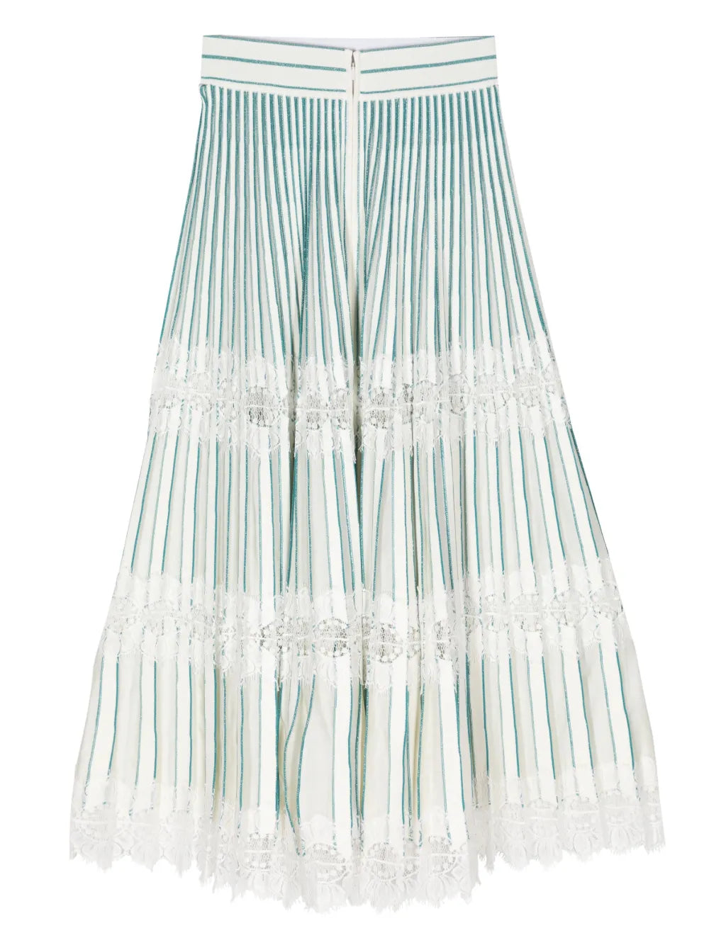 Lace-Detail Pleated Midi Skirt