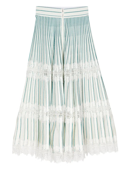 Lace-Detail Pleated Midi Skirt