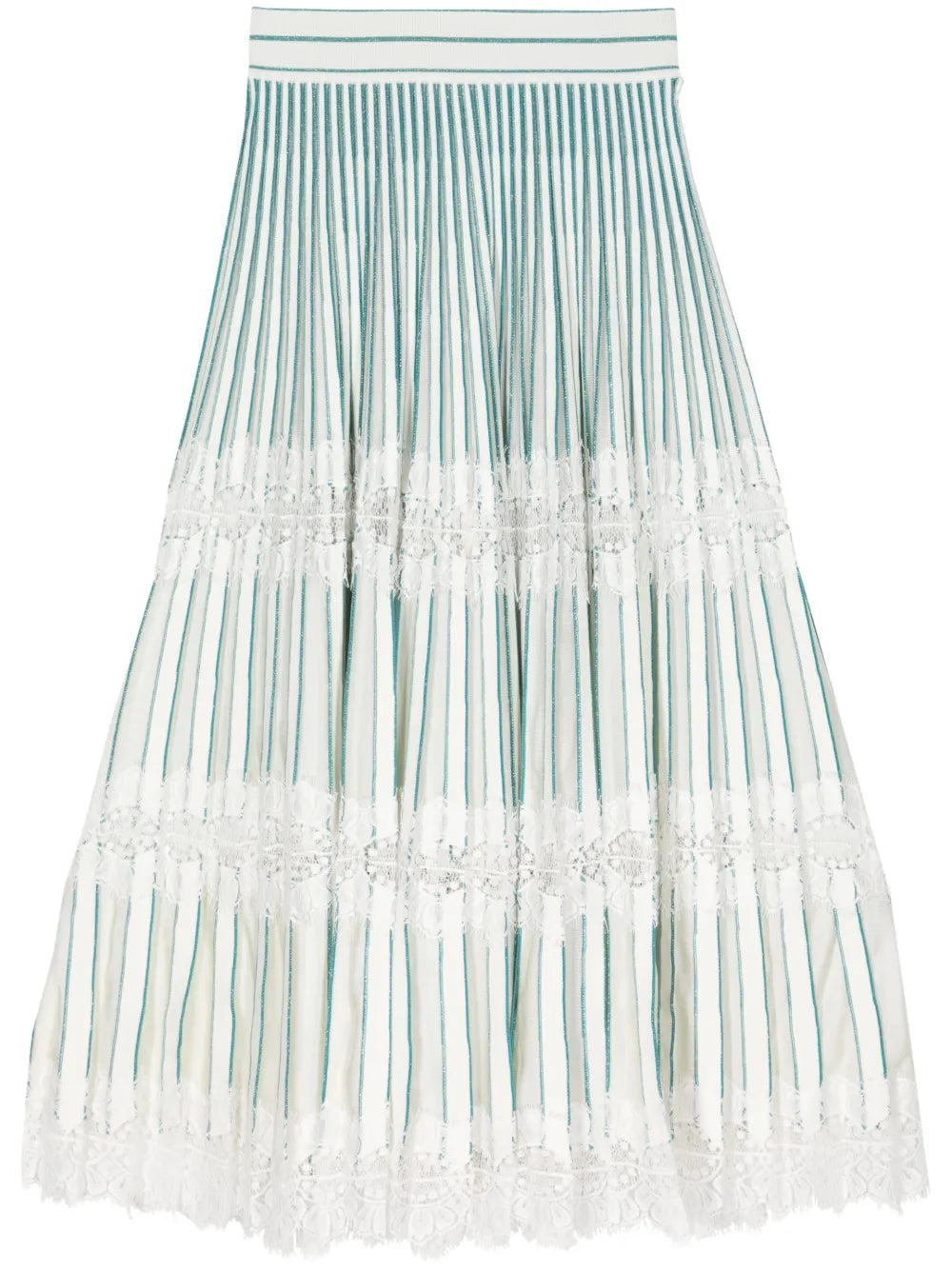 Lace-Detail Pleated Midi Skirt