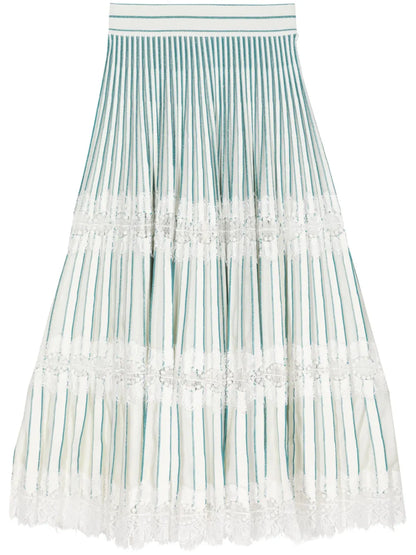 Lace-Detail Pleated Midi Skirt