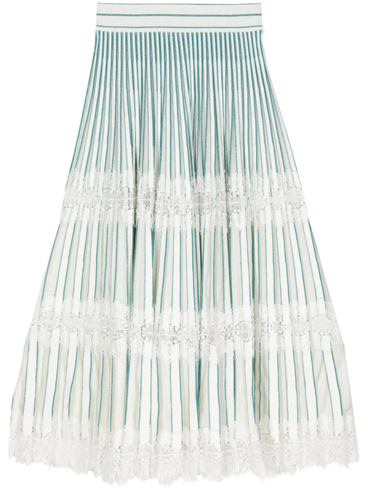 Lace-Detail Pleated Midi Skirt