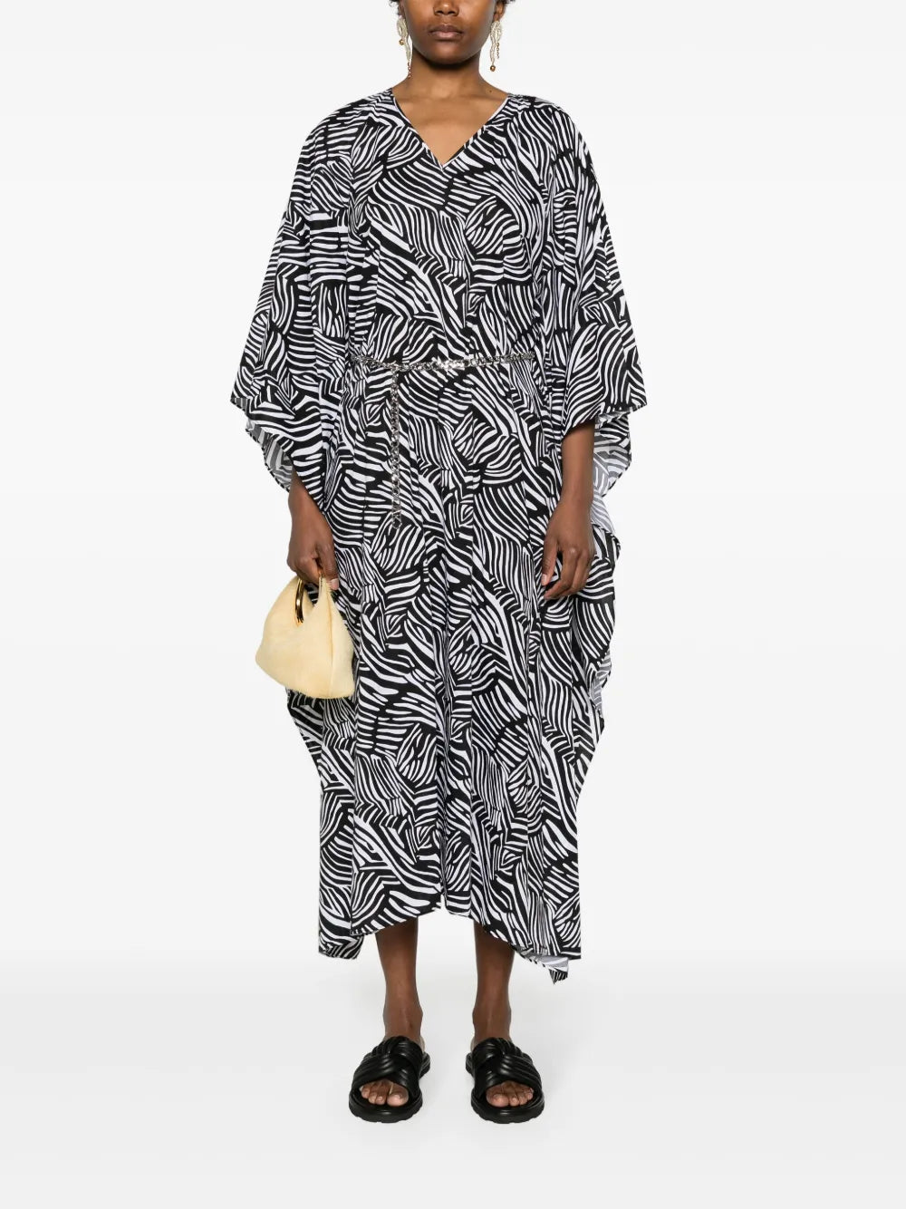 Zebra-Print Belted Kaftan