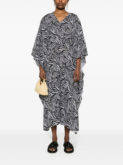 Zebra-Print Belted Kaftan