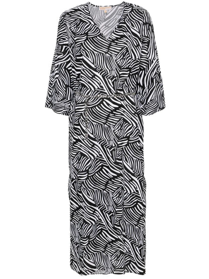 Zebra-Print Belted Kaftan