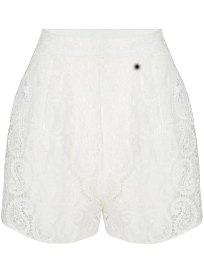 Paisley Macramé High-Waist Shorts