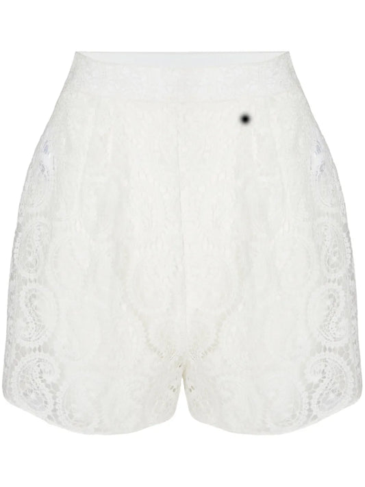 Paisley Macramé High-Waist Shorts