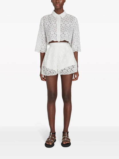 Paisley Macramé High-Waist Shorts