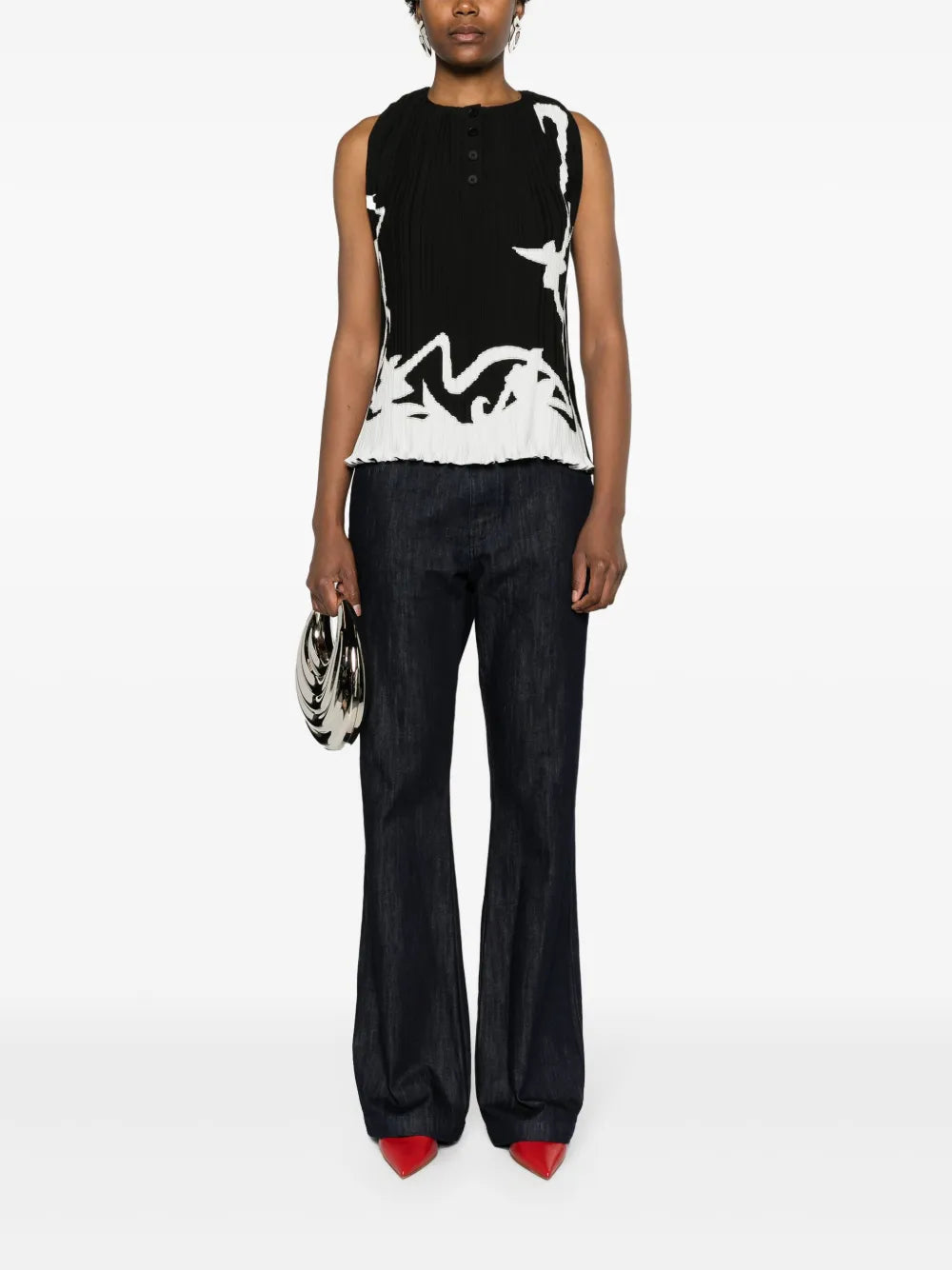Abstract-Print Pleated Blouse