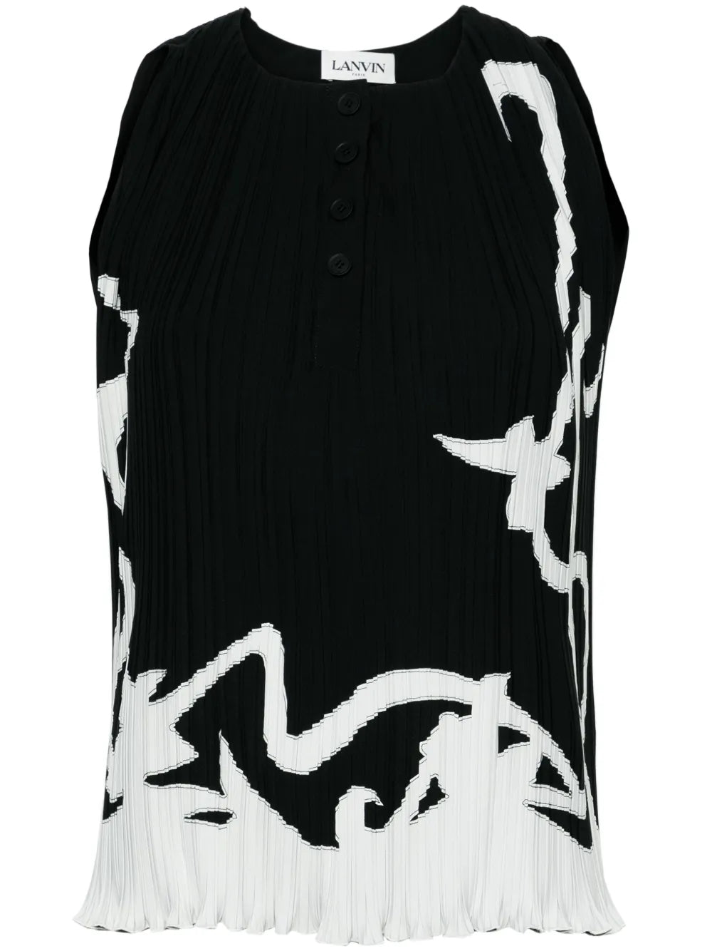 Abstract-Print Pleated Blouse