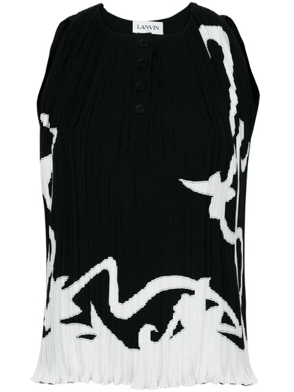 Abstract-Print Pleated Blouse