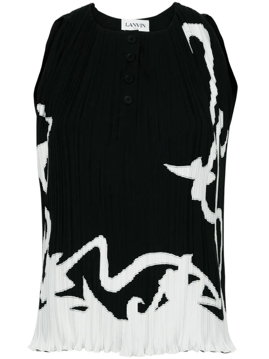 Abstract-Print Pleated Blouse