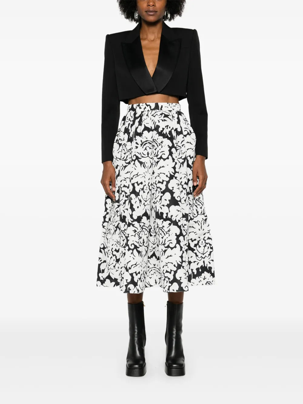 Damask-Print Midi Skirt