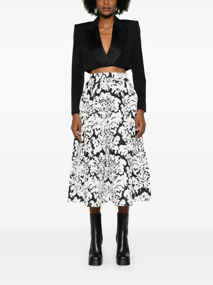 Damask-Print Midi Skirt
