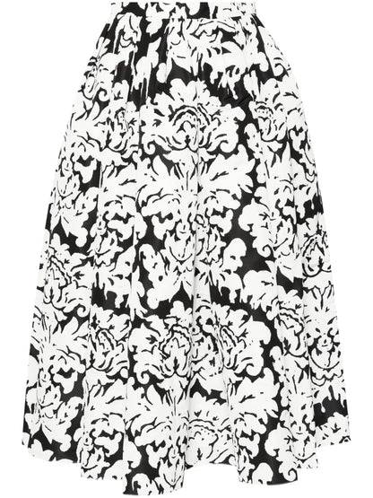 Damask-Print Midi Skirt