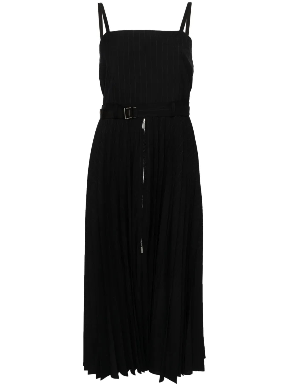Pinstriped Pleated Maxi Dress
