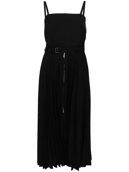 Pinstriped Pleated Maxi Dress