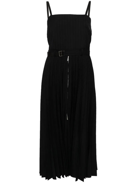 Pinstriped Pleated Maxi Dress