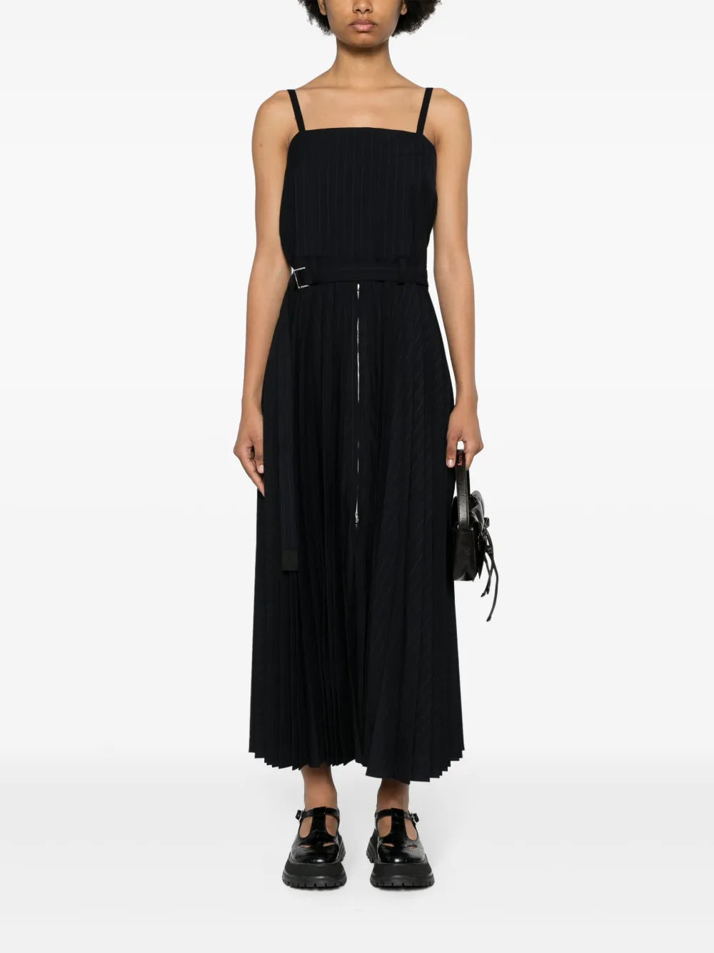 Pinstriped Pleated Maxi Dress
