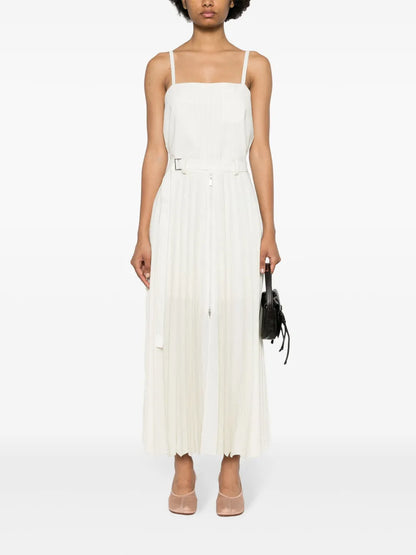 Pinstriped Pleated Maxi Dress