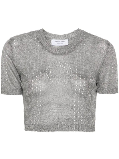 Metallic Fine-Ribbed Top