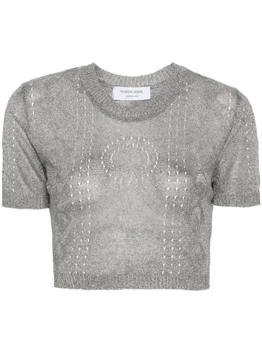 Metallic Fine-Ribbed Top