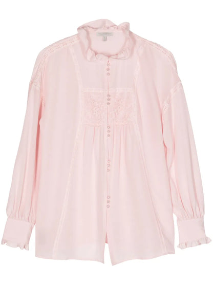 Sheer-Lace Silk Blouse