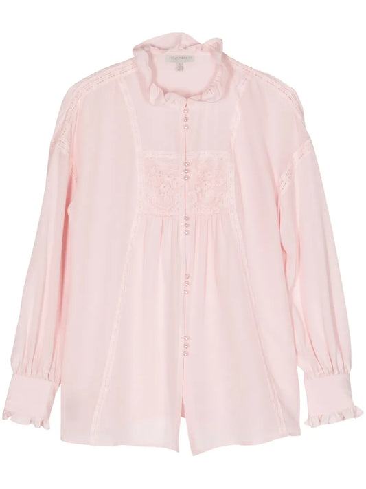 Sheer-Lace Silk Blouse