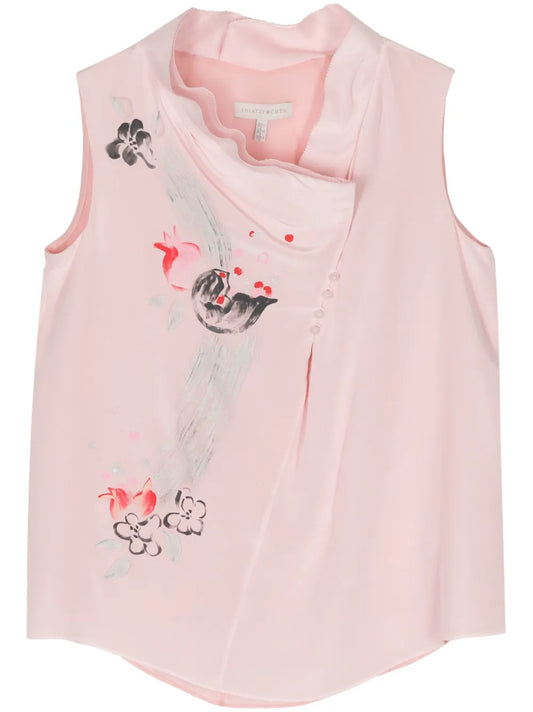 Floral-Print Silk Vest