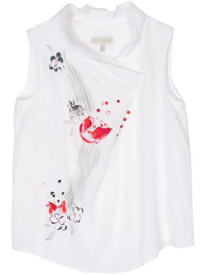 Floral-Print Silk Vest