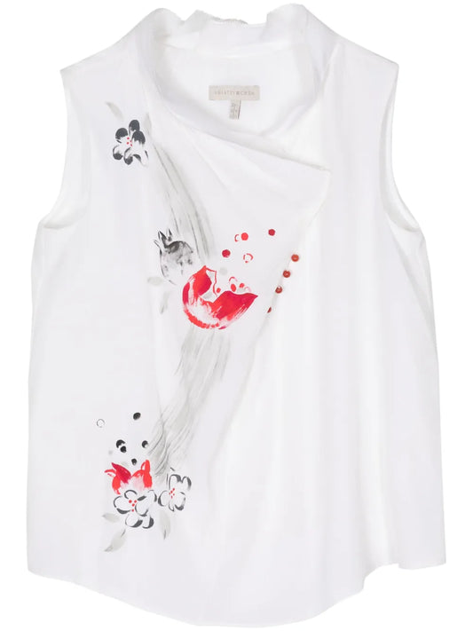 Floral-Print Silk Vest