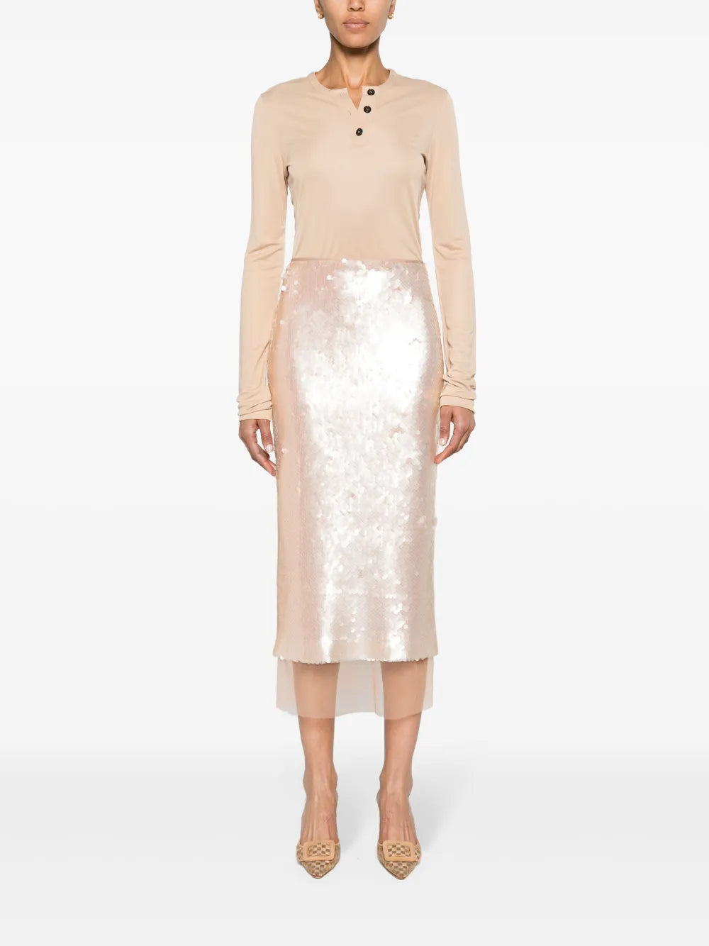 Citrus Sequinned Pencil Skirt