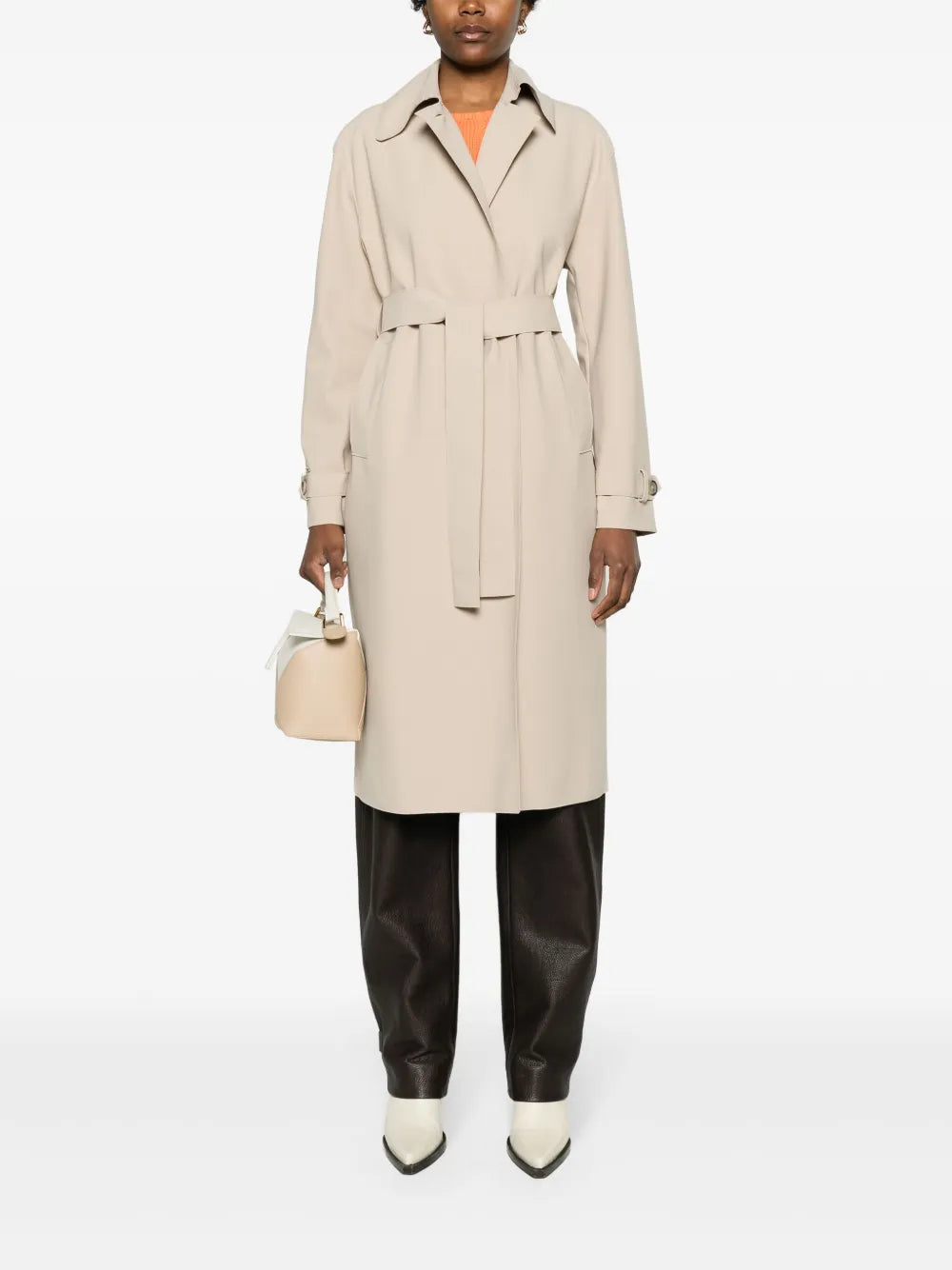 Spread-Collar Belted Trench Coat