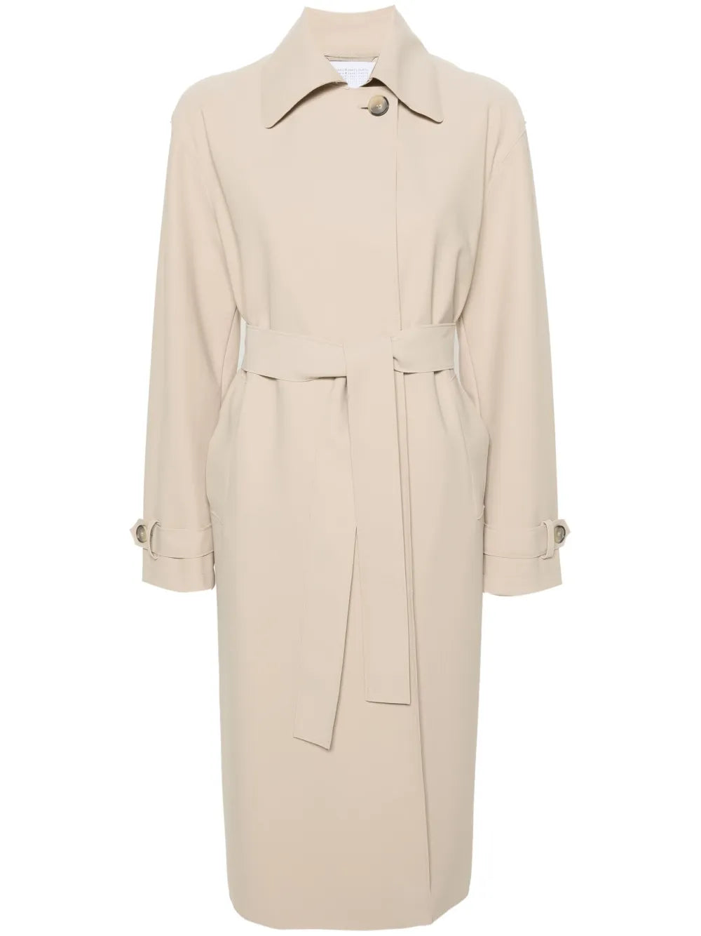Spread-Collar Belted Trench Coat