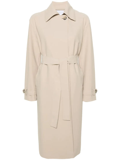 Spread-Collar Belted Trench Coat