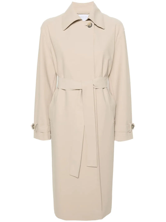Spread-Collar Belted Trench Coat
