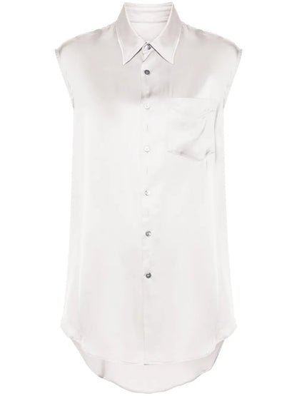 Ripped-Detail Satin-Weave Shirt