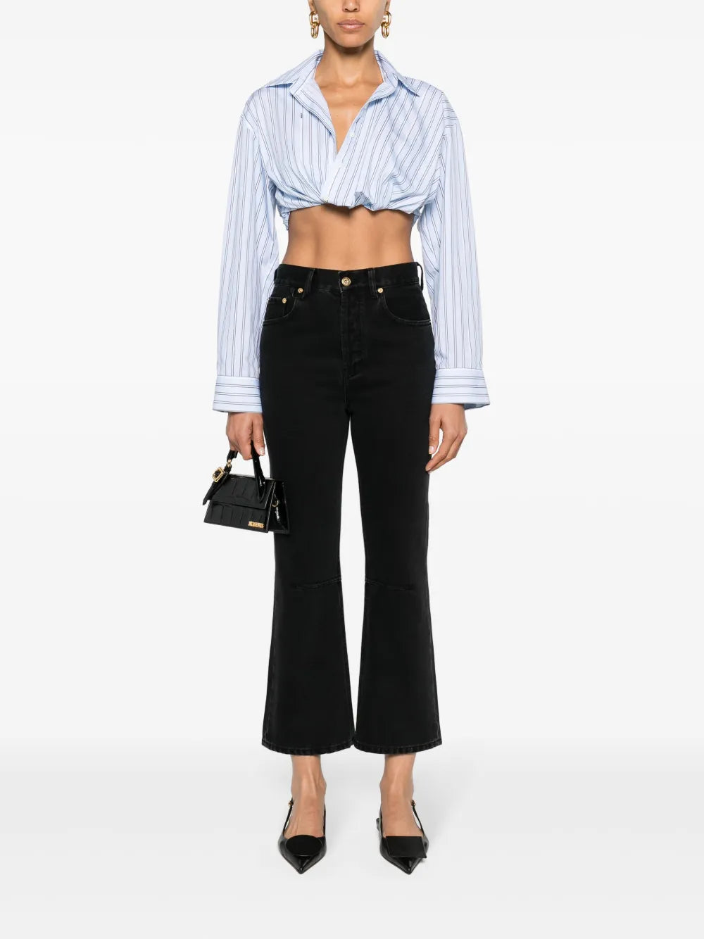 Le De-Nîmes Court High-Rise Flared Jeans