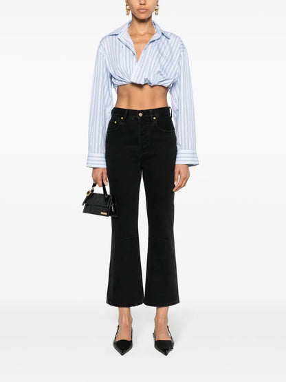 Le De-Nîmes Court High-Rise Flared Jeans
