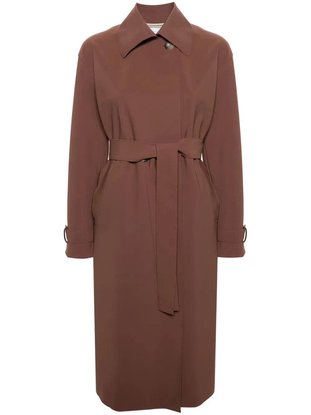 Spread-Collar Belted Trench Coat