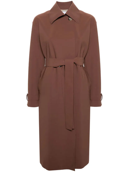Spread-Collar Belted Trench Coat