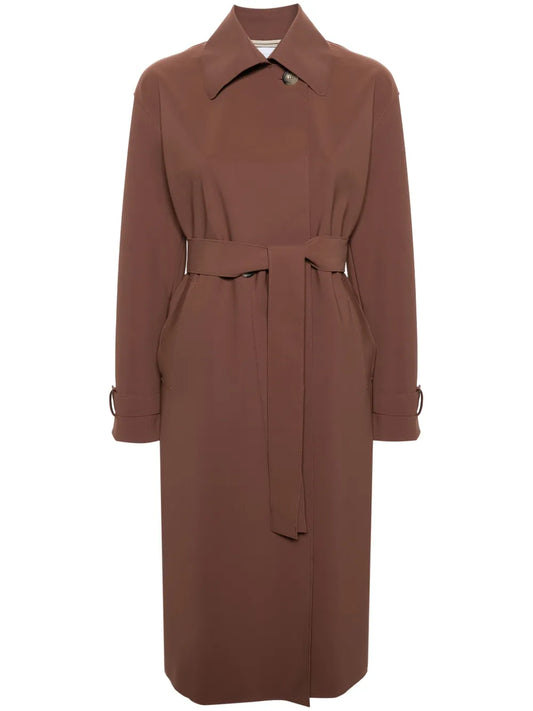 Spread-Collar Belted Trench Coat