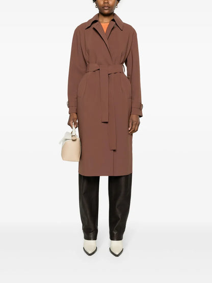Spread-Collar Belted Trench Coat