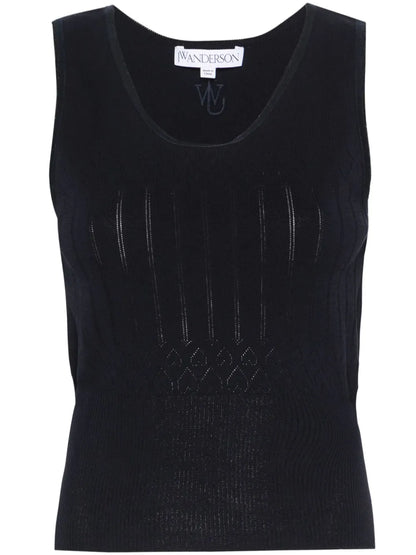 Sleeveless Pointelle-Knit Top