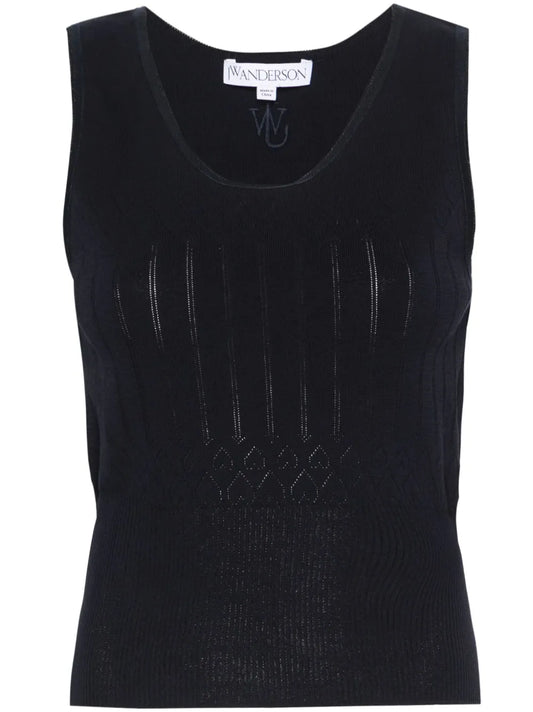 Sleeveless Pointelle-Knit Top