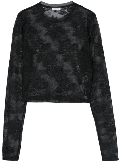 Floral-Lace Sheer Crop Top
