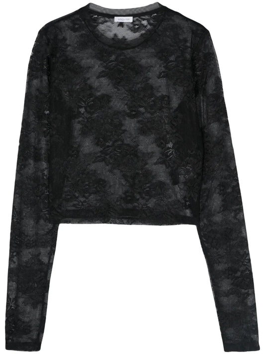 Floral-Lace Sheer Crop Top