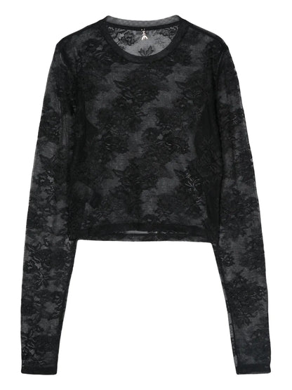 Floral-Lace Sheer Crop Top
