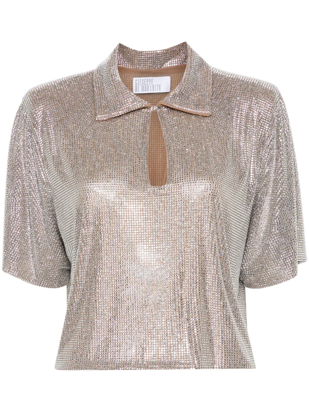 Cropped Rhinestone Polo Shirt
