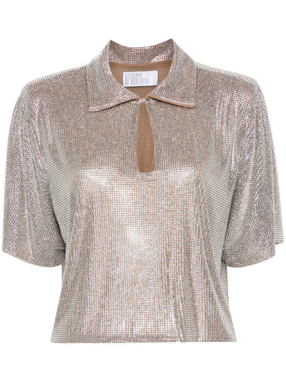 Cropped Rhinestone Polo Shirt